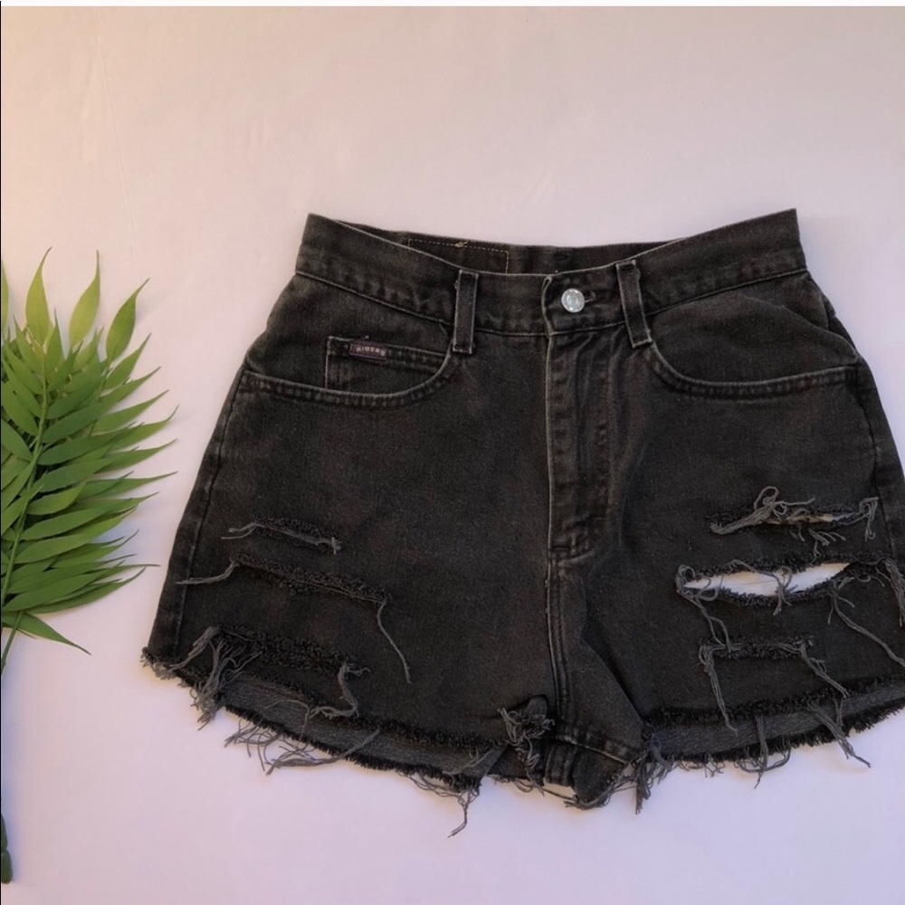 Custom black distressed high waist jean shorts